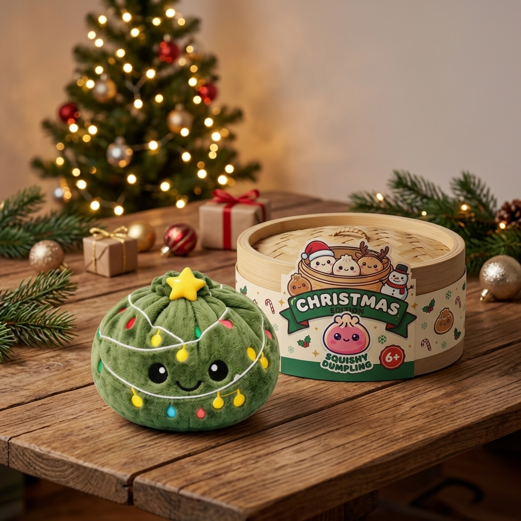 Christmas Tree Dumpling Squishy Brillante en un ambiente de escritorio