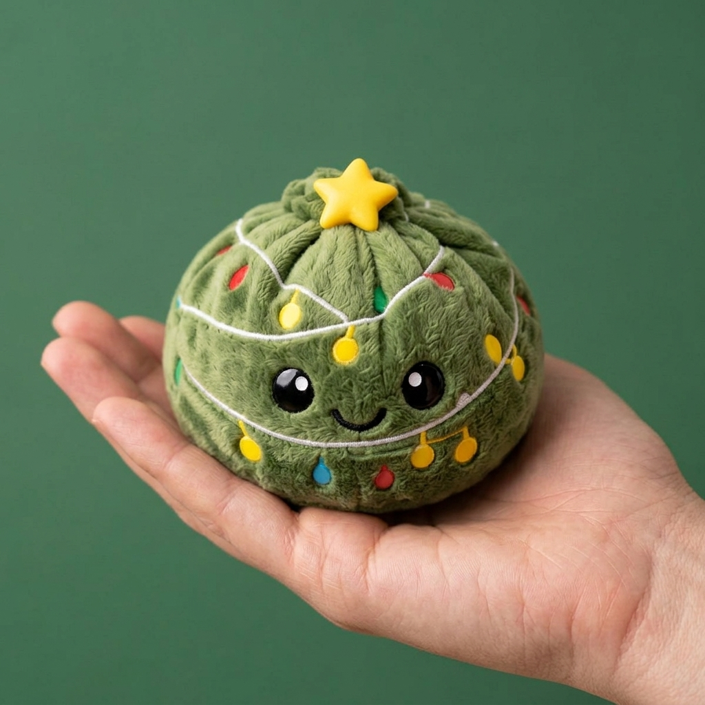Christmas Tree Dumpling Squishy Brillante en la mano, tamaño real