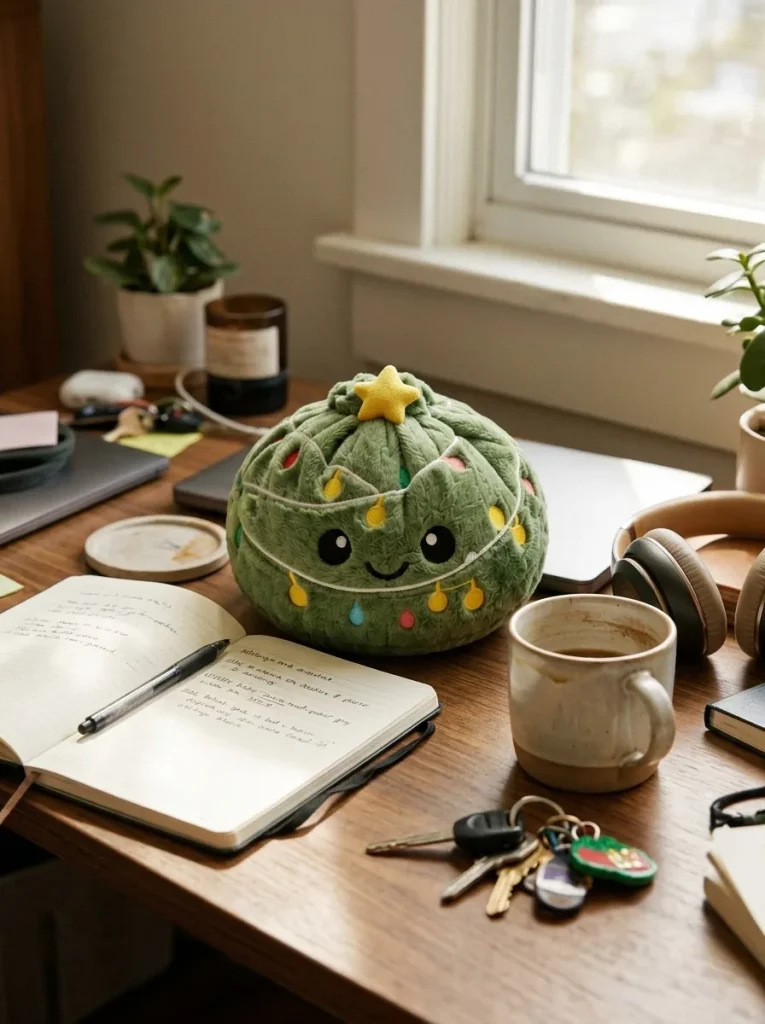 Christmas Tree Dumpling Squishy Brillante en un escritorio