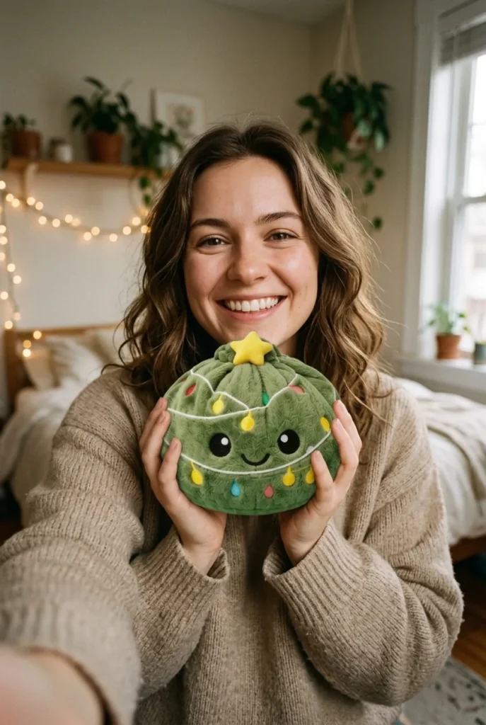 Christmas Tree Dumpling Squishy Brillante cerca de la cara