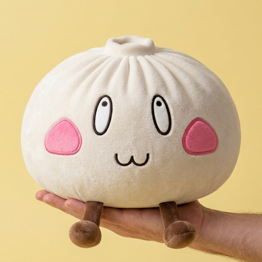 Giant Dumpling Squishy Cara Feliz en la mano, tamaño real