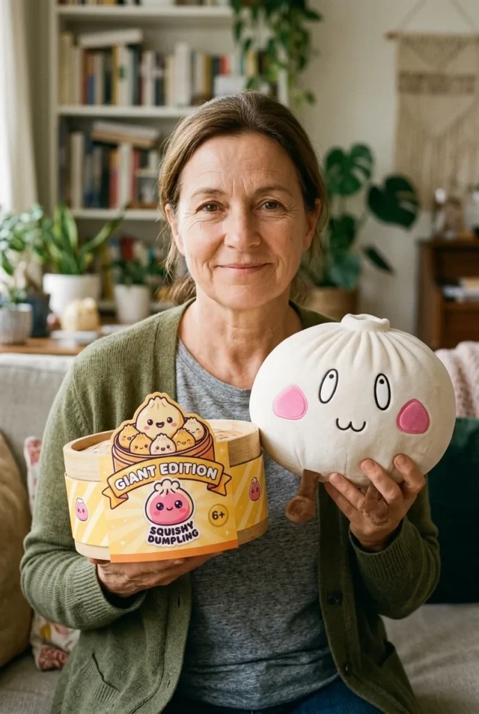 Giant Dumpling Squishy Cara Feliz con su cesta de vapor de bambú