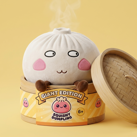 Squishy Dumpling Giant Orgulloso en su cesta de vapor de bambú