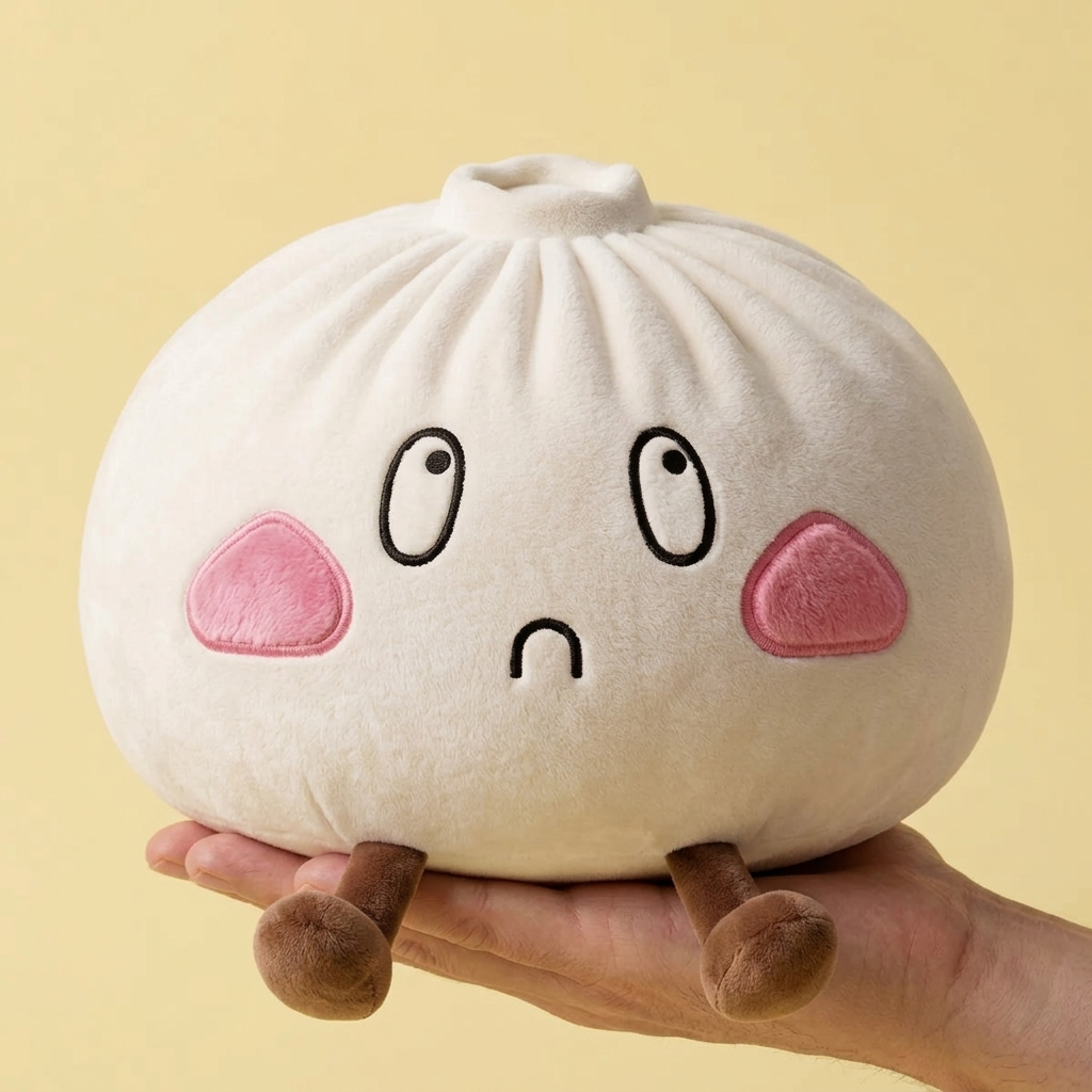 Dumpling Squishy Gigante Triste en la mano, tamaño real