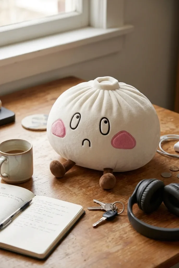 Dumpling Squishy Gigante Triste en un escritorio