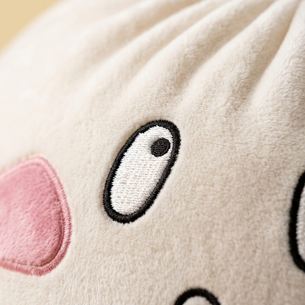 Dumpling Squishy Gigante Triste — primer plano macro de la textura