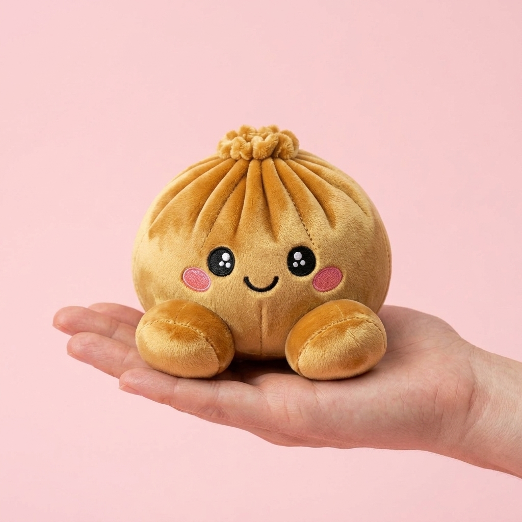 Squishy Dumpling Oro Real en la mano, tamaño real