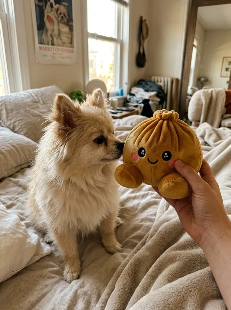 Squishy Dumpling Oro Real y un animal