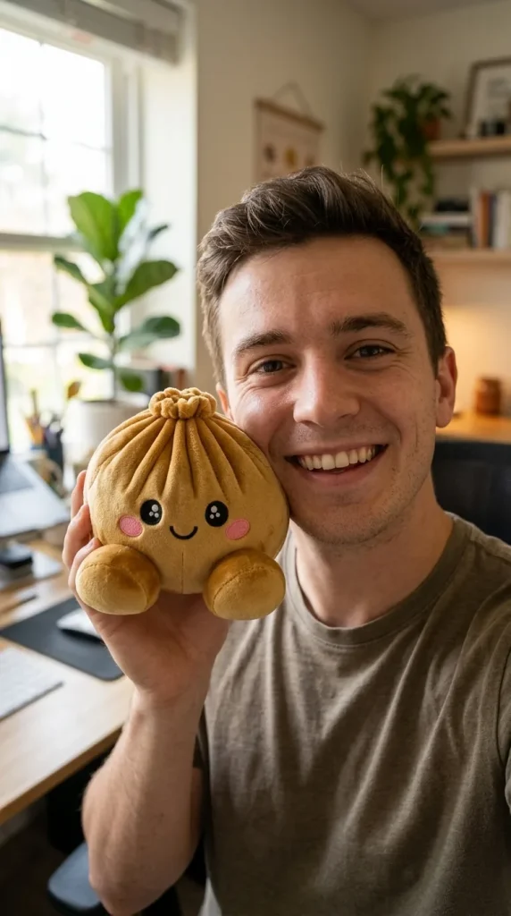 Squishy Dumpling Oro Real cerca de la cara