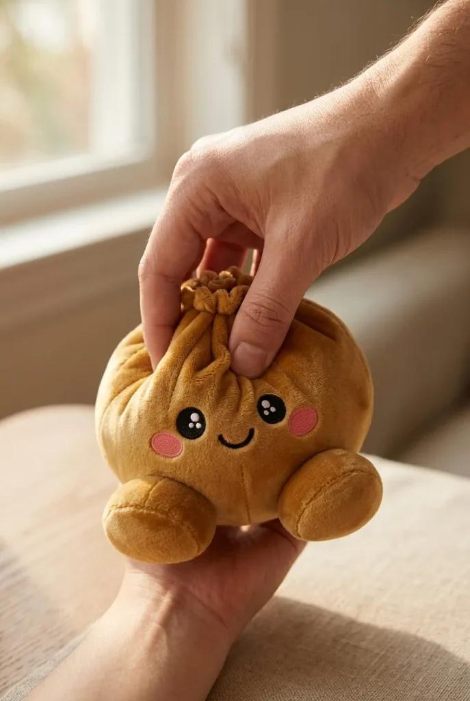 Squishy Dumpling Oro Real apretado entre los dedos
