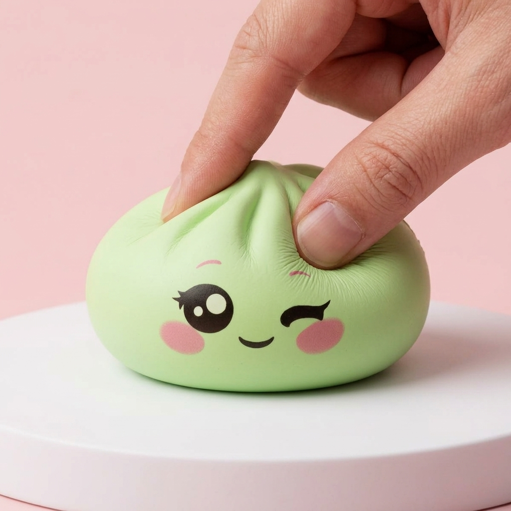 Dumpling Squishy Verde Pistacho Guiño apretado, material squishy