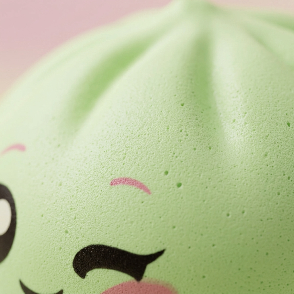 Dumpling Squishy Verde Pistacho Guiño — primer plano macro de la textura