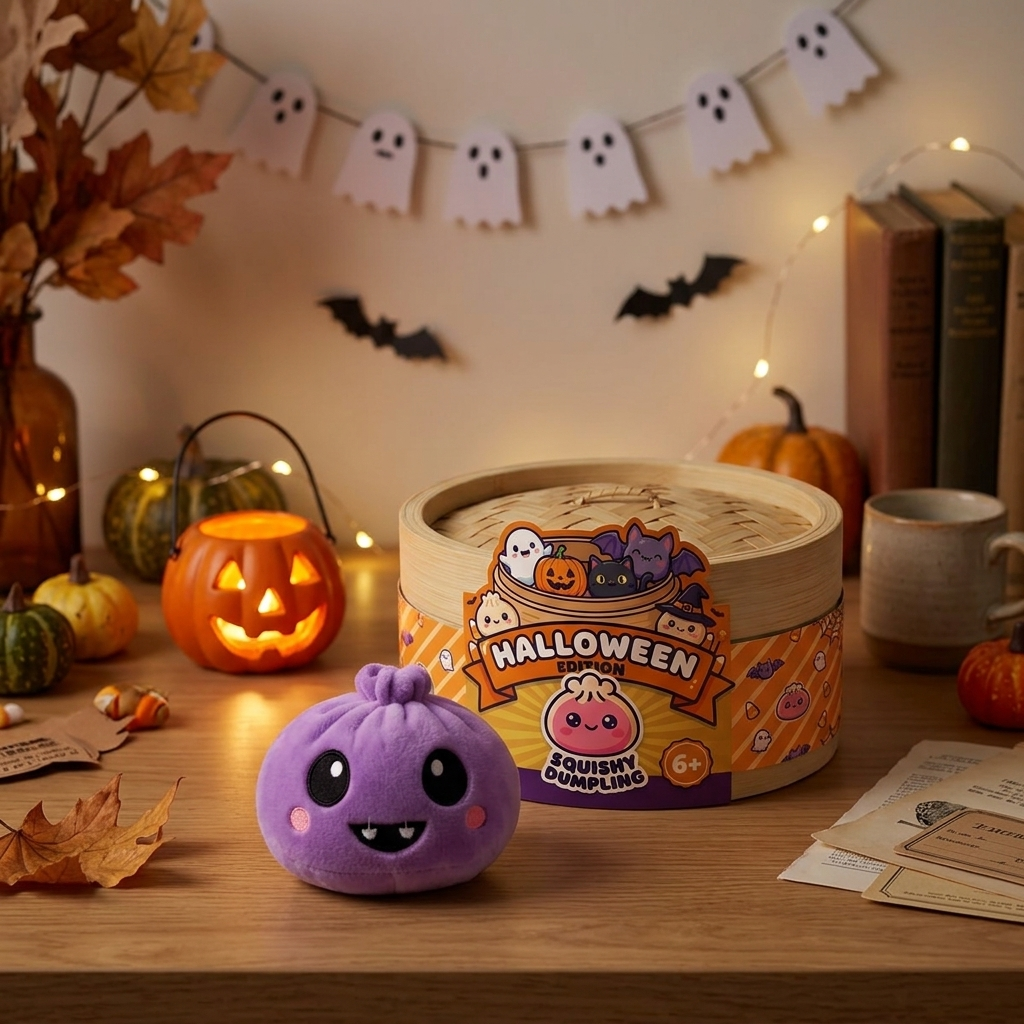 Squishy Dumpling Halloween Terrorífico Pack de 5 en un ambiente de escritorio