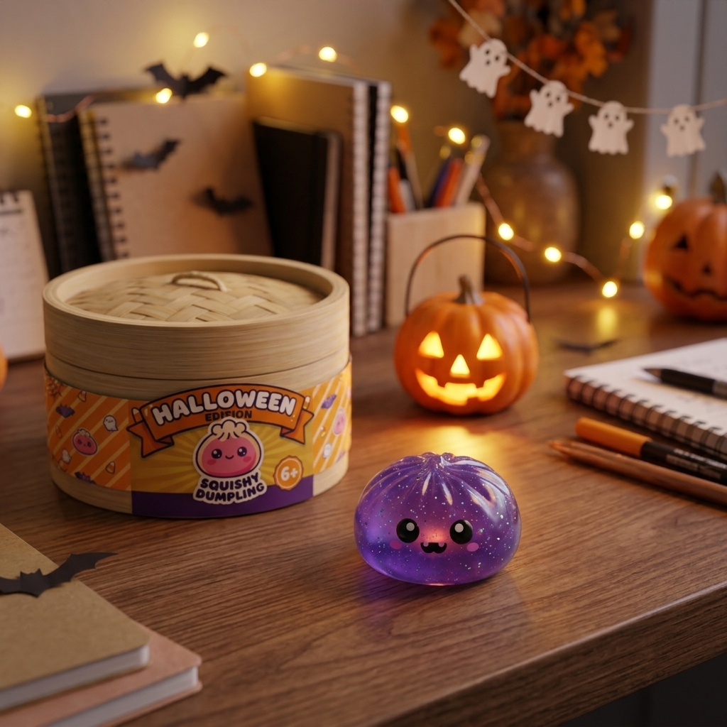 Squishy Dumpling Halloween Pack de 8 en un ambiente de escritorio