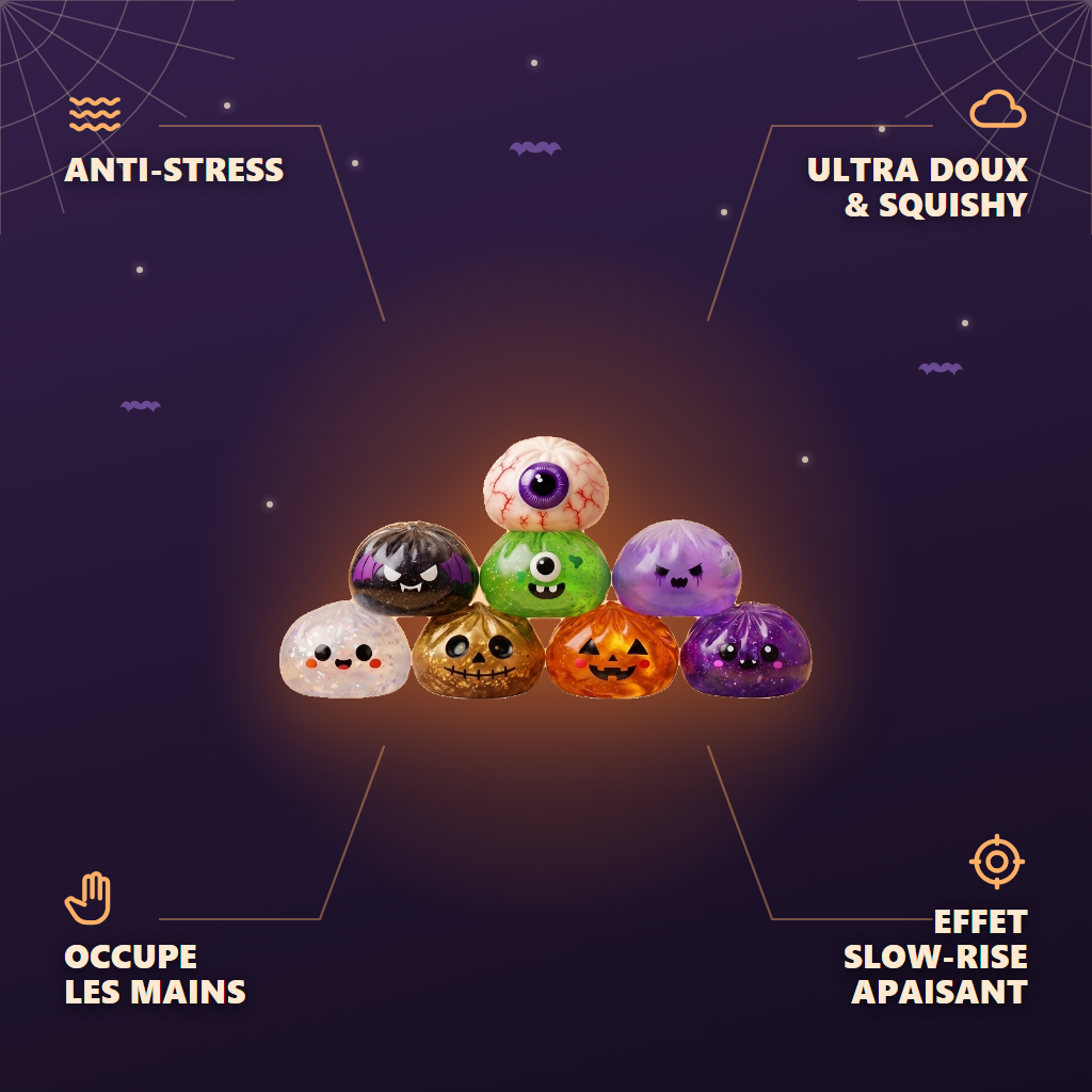 Squishy Dumpling Halloween Pack de 8 — antiestrés, ultra blando, efecto slow-rise