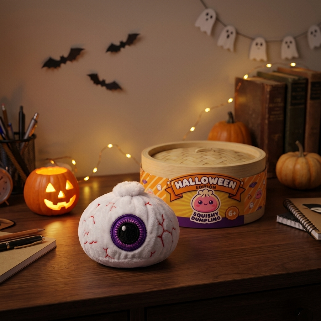 Dumpling Squishy Ojo Halloween en un ambiente de escritorio