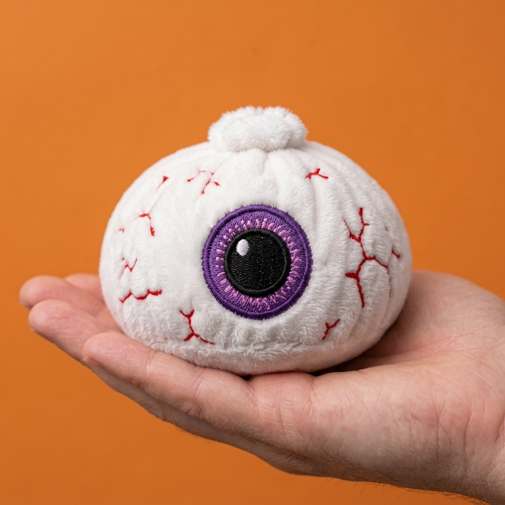 Dumpling Squishy Ojo Halloween en la mano, tamaño real