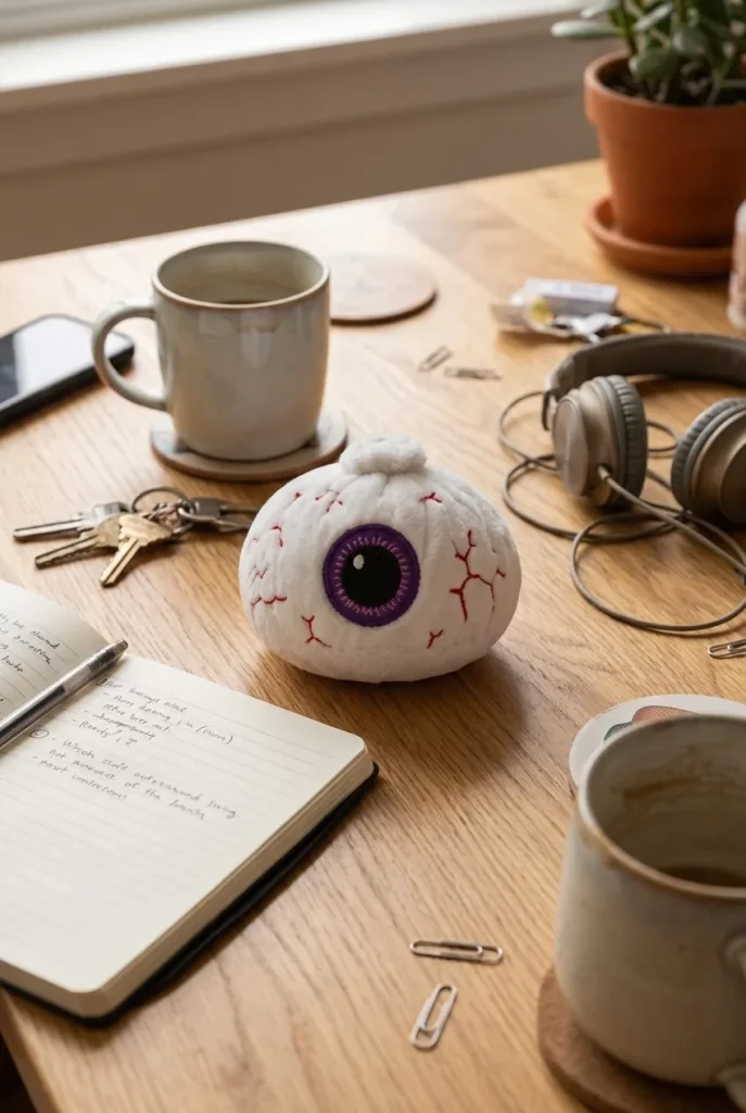 Dumpling Squishy Ojo Halloween en un escritorio