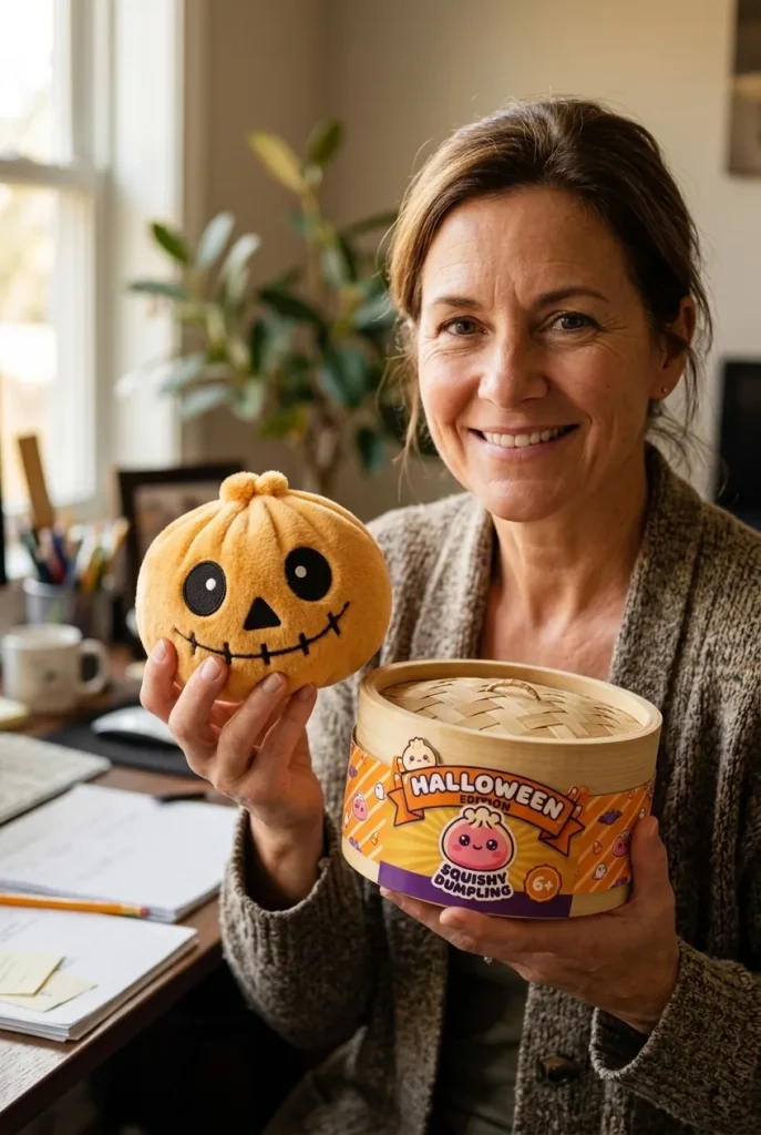 Skeleton Dumpling Squishy Halloween Sonriente con su cesta de vapor de bambú