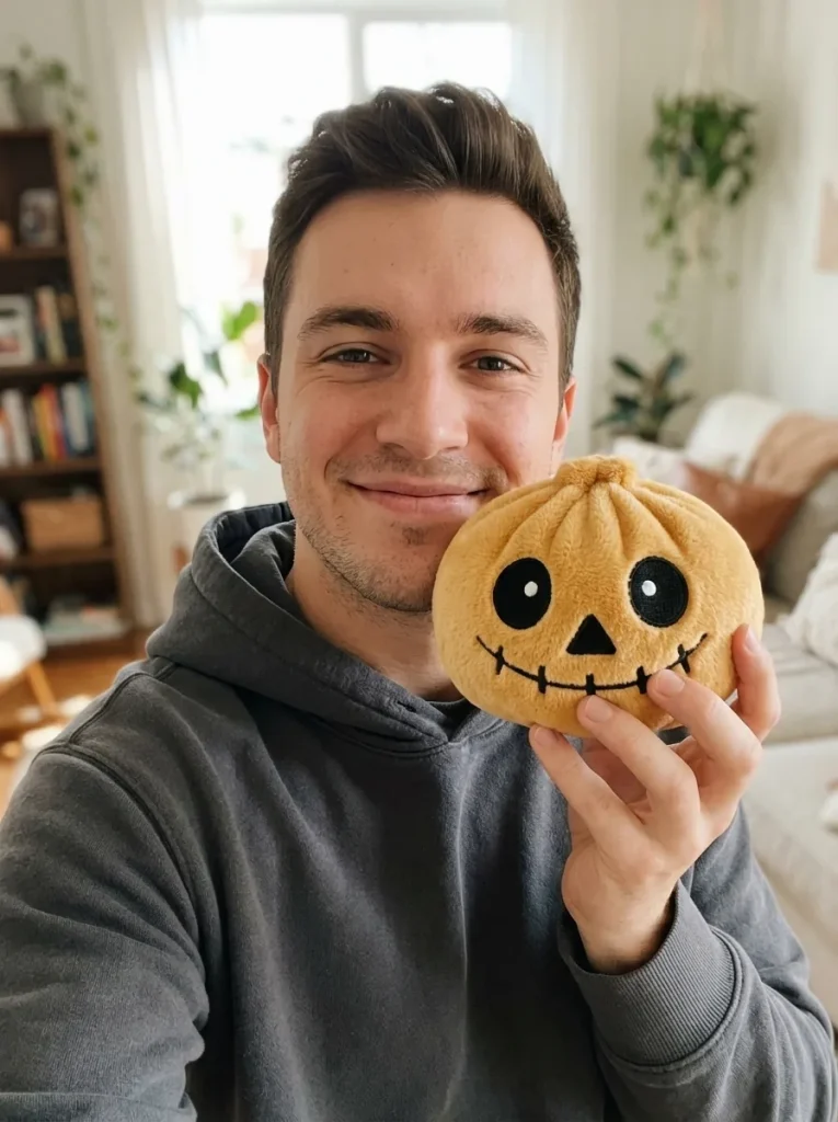 Skeleton Dumpling Squishy Halloween Sonriente cerca de la cara