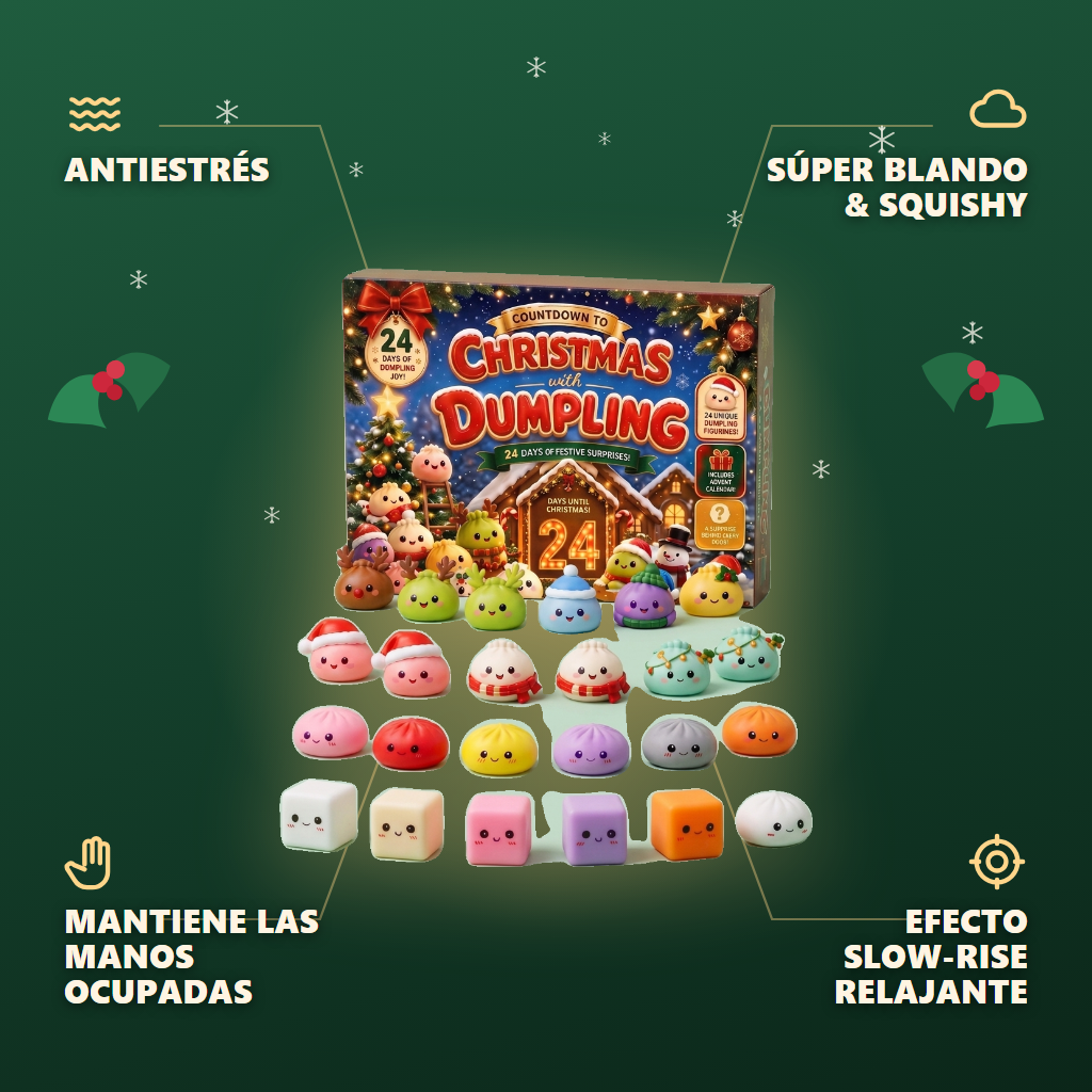 Calendario Adviento Squishy Dumpling Mochi Jengibre — antiestrés, ultra blando, efecto slow-rise