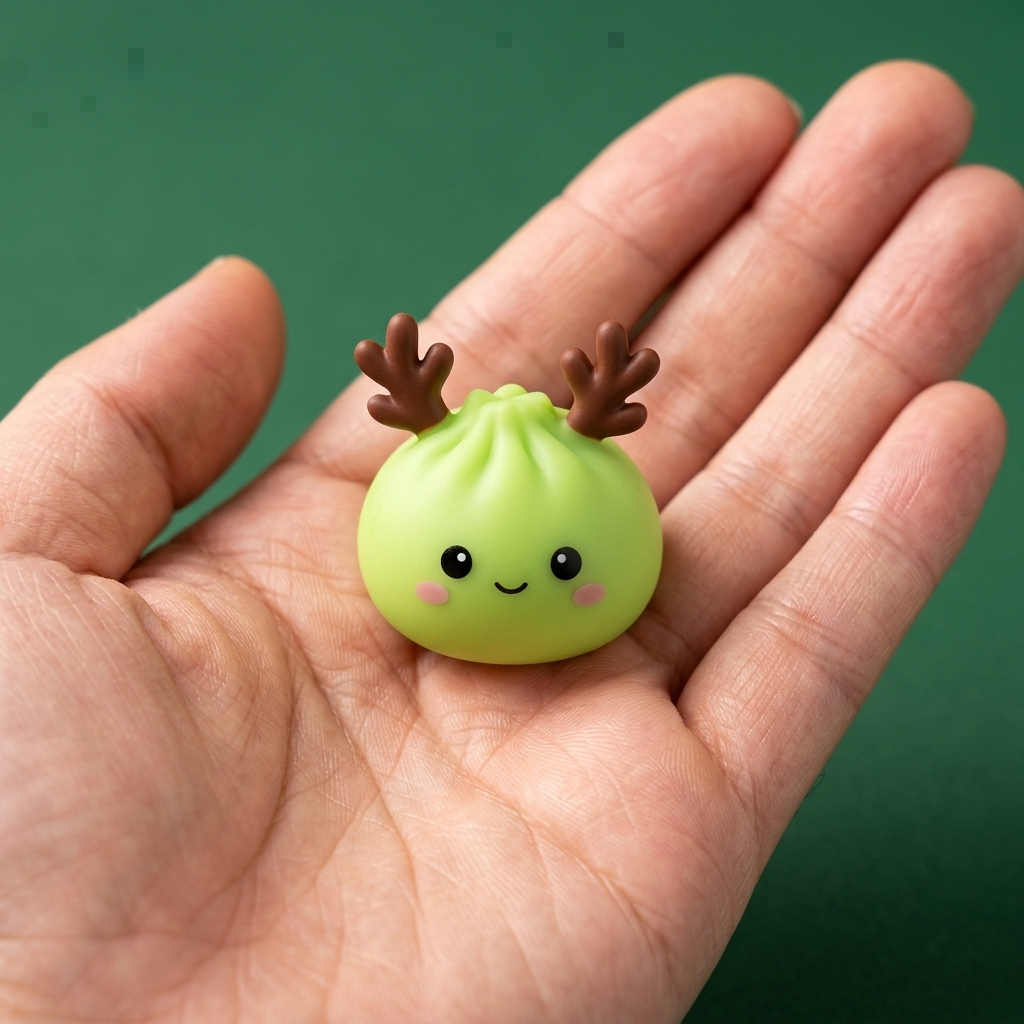 Calendario Adviento Squishy Dumpling Mochi Jengibre en la mano, tamaño real