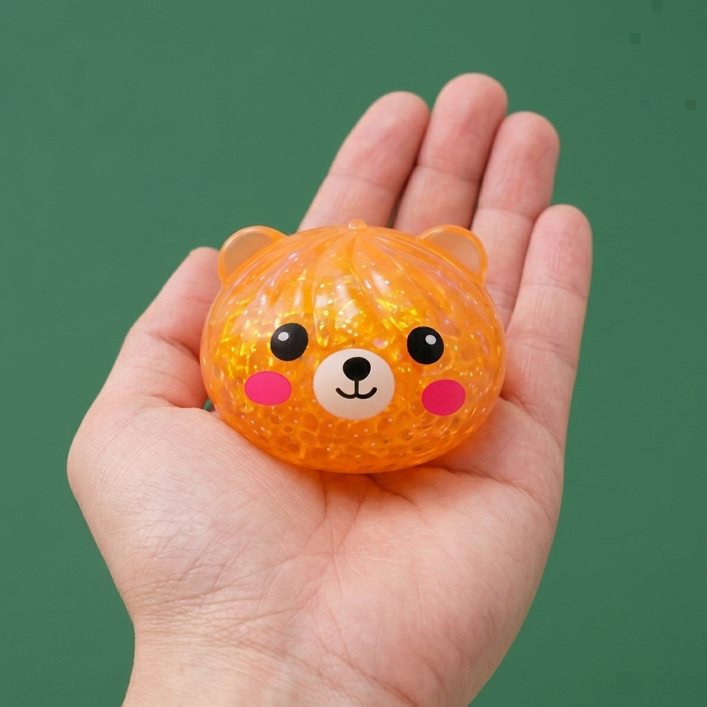 Dumpling Squishy Oso Mystery Glitter en la mano, tamaño real