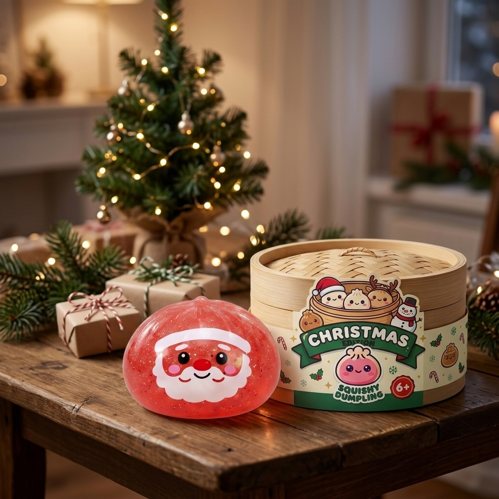Dumpling Squishy Mystery Candy Navidad en un ambiente de escritorio