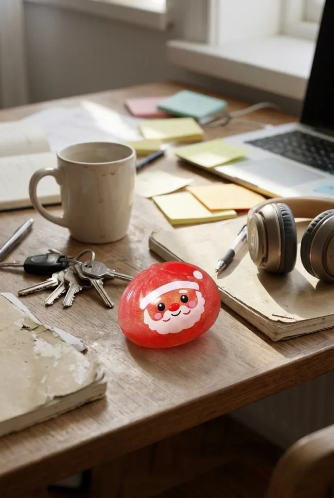 Dumpling Squishy Mystery Candy Navidad en un escritorio