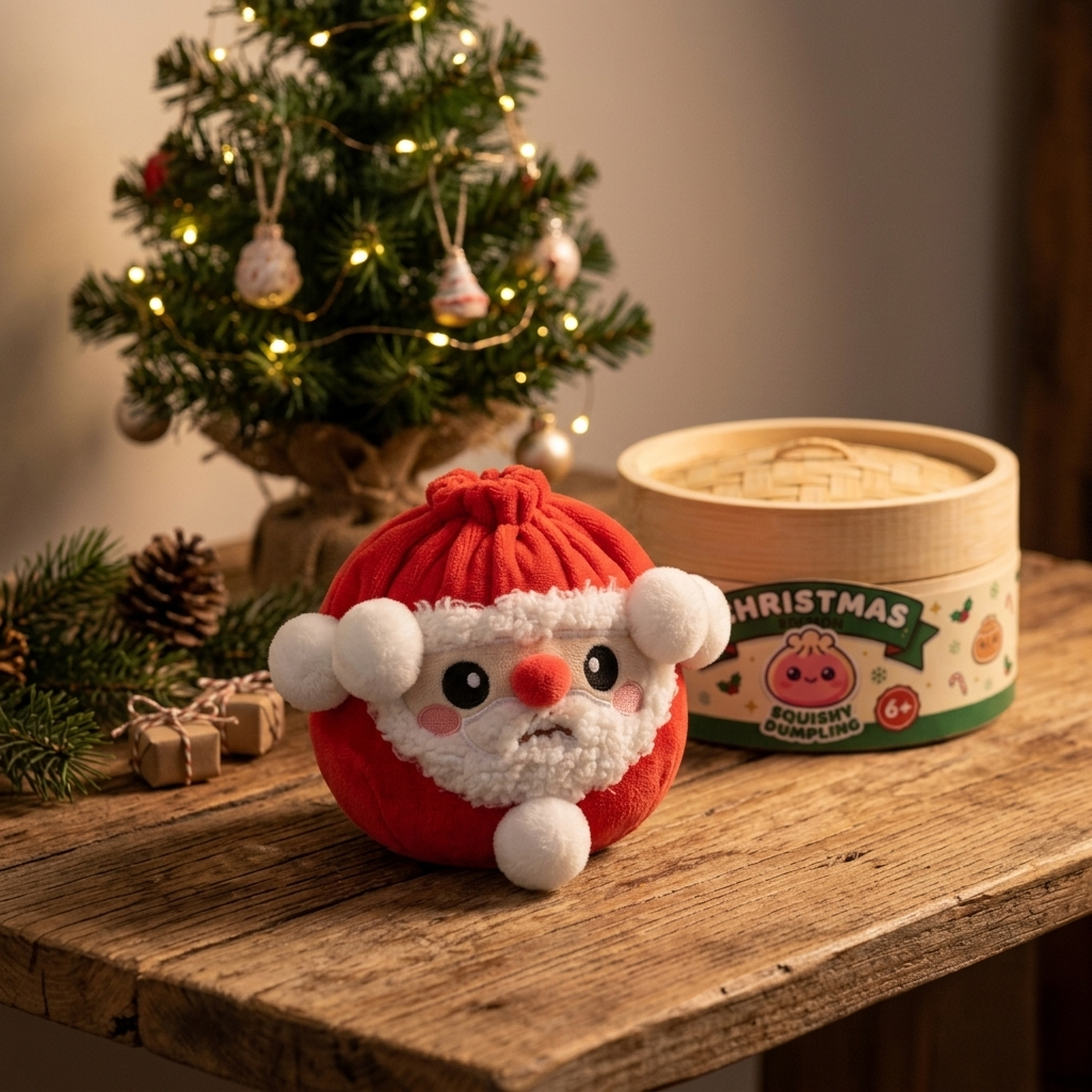 Dumpling Squishy Mystery Navidad en un ambiente de escritorio