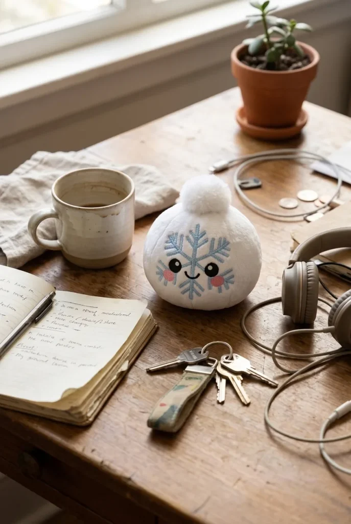 Dumpling Squishy Mystery Navidad en un escritorio