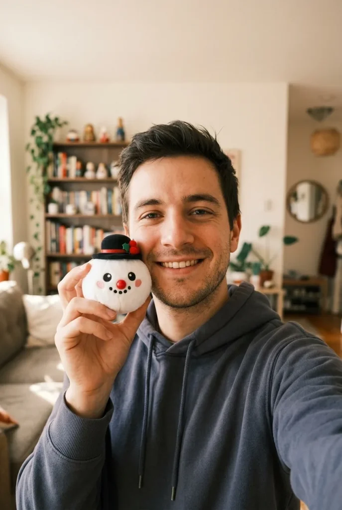 Dumpling Squishy Mystery Navidad cerca de la cara