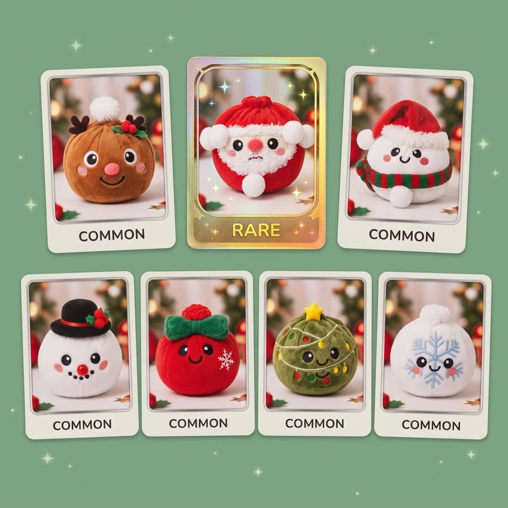 Dumpling Squishy Mystery Navidad — tabla de rarezas (común, raro, ultra raro)