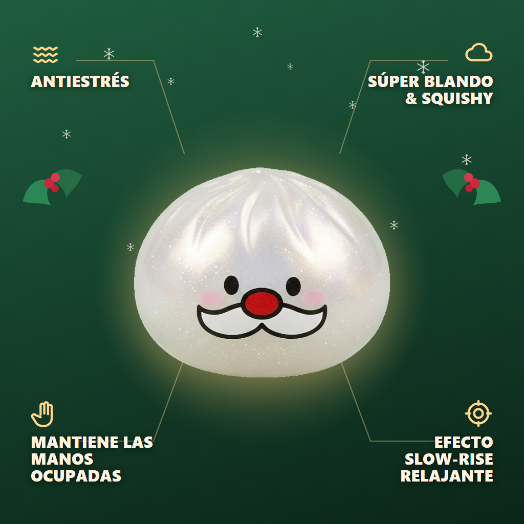 Squishy Dumpling Mystery Bigote de Papá Noel — antiestrés, ultra blando, efecto slow-rise