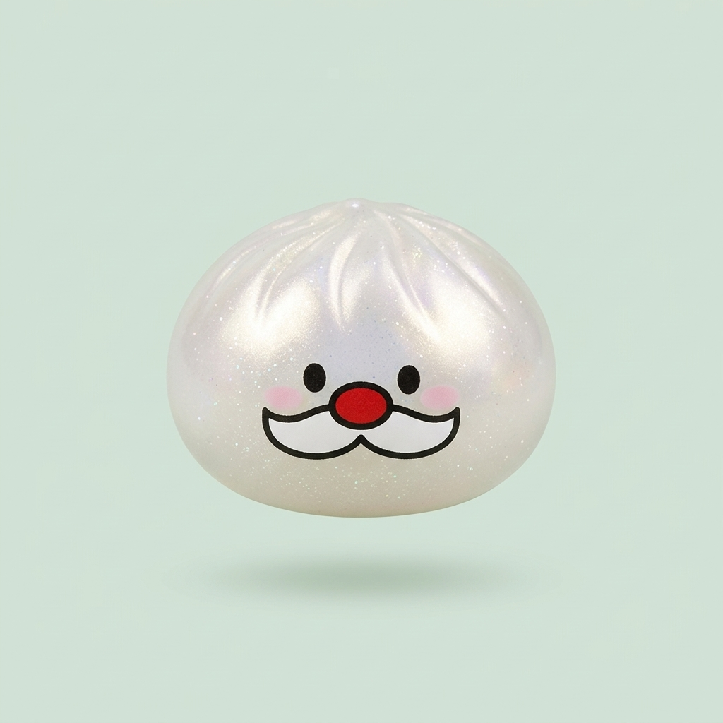 Squishy Dumpling Mystery Bigote de Papá Noel — el squishy raro de la caja sorpresa