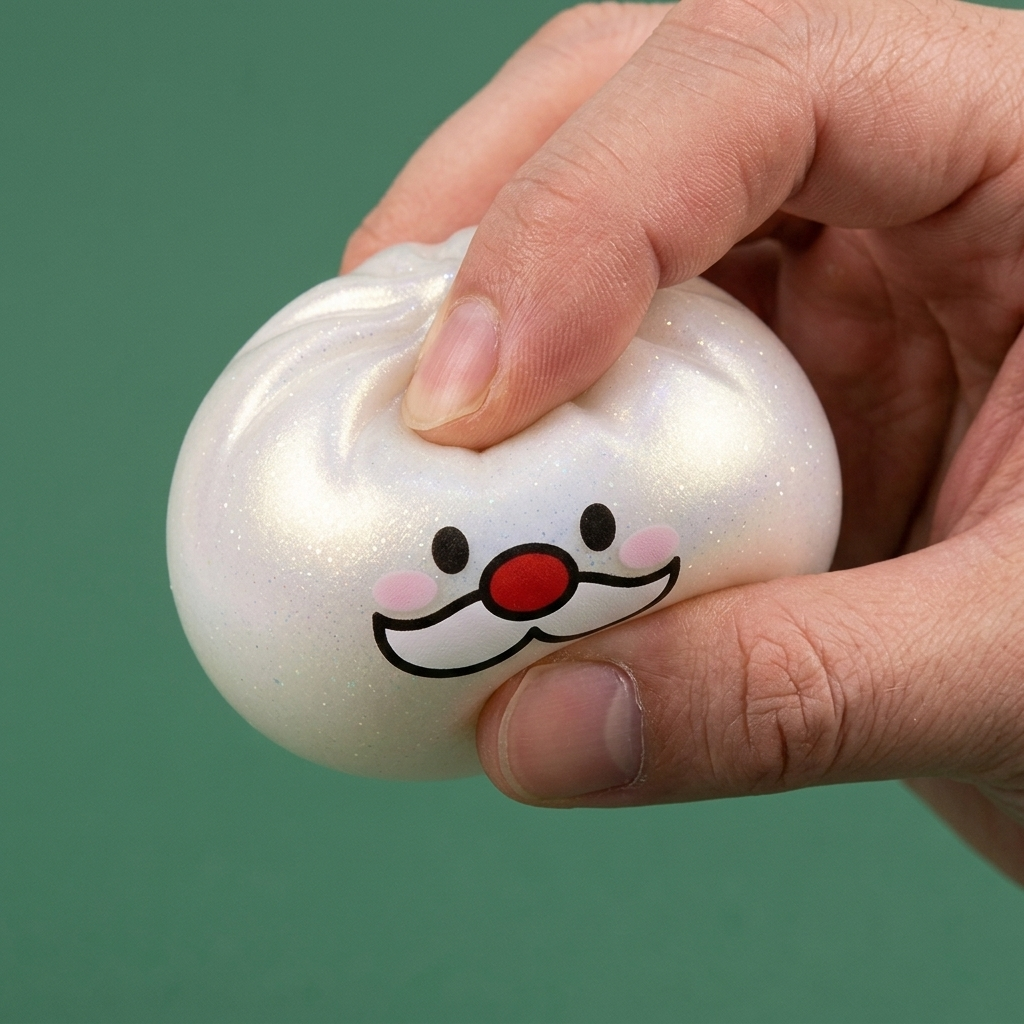 Squishy Dumpling Mystery Bigote de Papá Noel — efecto slow-rise, la espuma recupera su forma