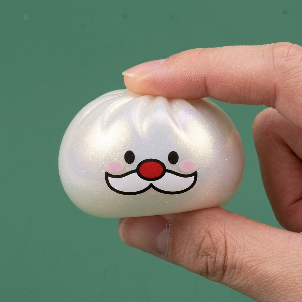 Squishy Dumpling Mystery Bigote de Papá Noel apretado, material squishy