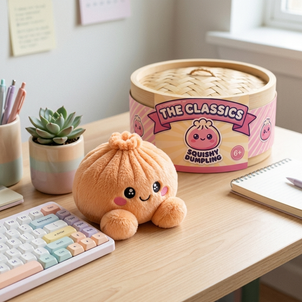 Squishy Dumpling Orange Mandarina en un ambiente de escritorio