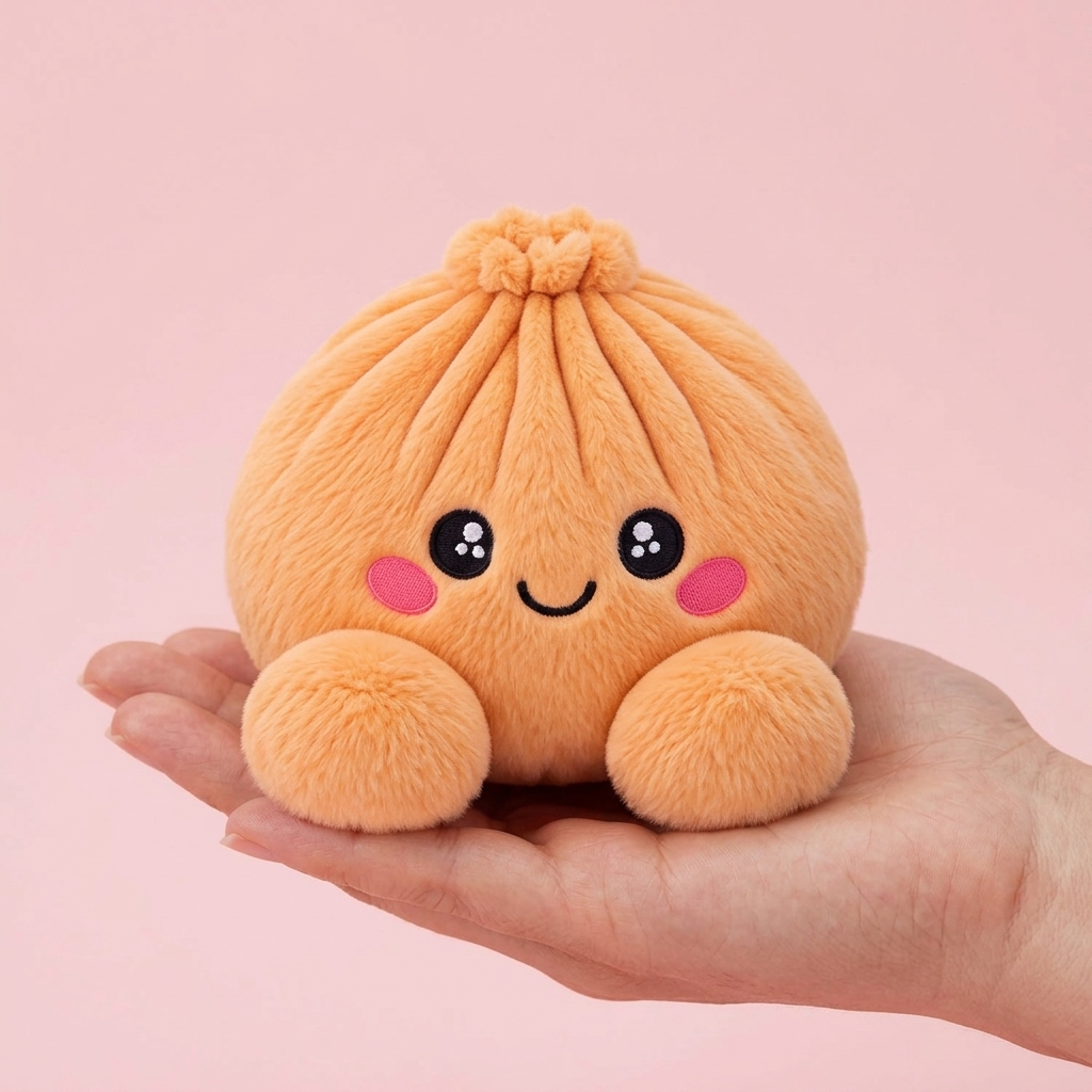 Squishy Dumpling Orange Mandarina en la mano, tamaño real