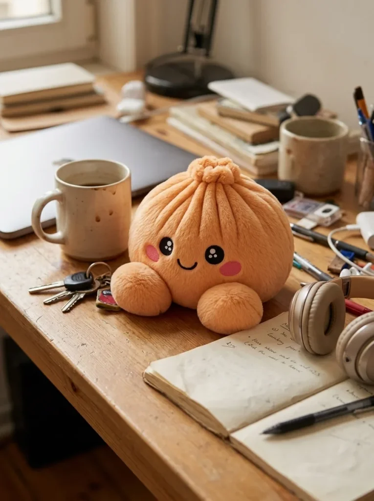 Squishy Dumpling Orange Mandarina en un escritorio