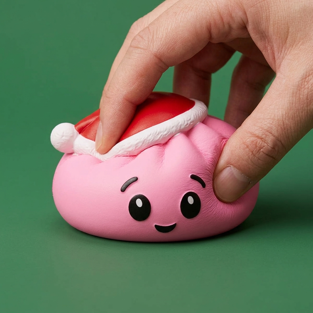 Dumpling Squishy Gorro de Papá Noel Rosa Azúcar — efecto slow-rise, la espuma recupera su forma