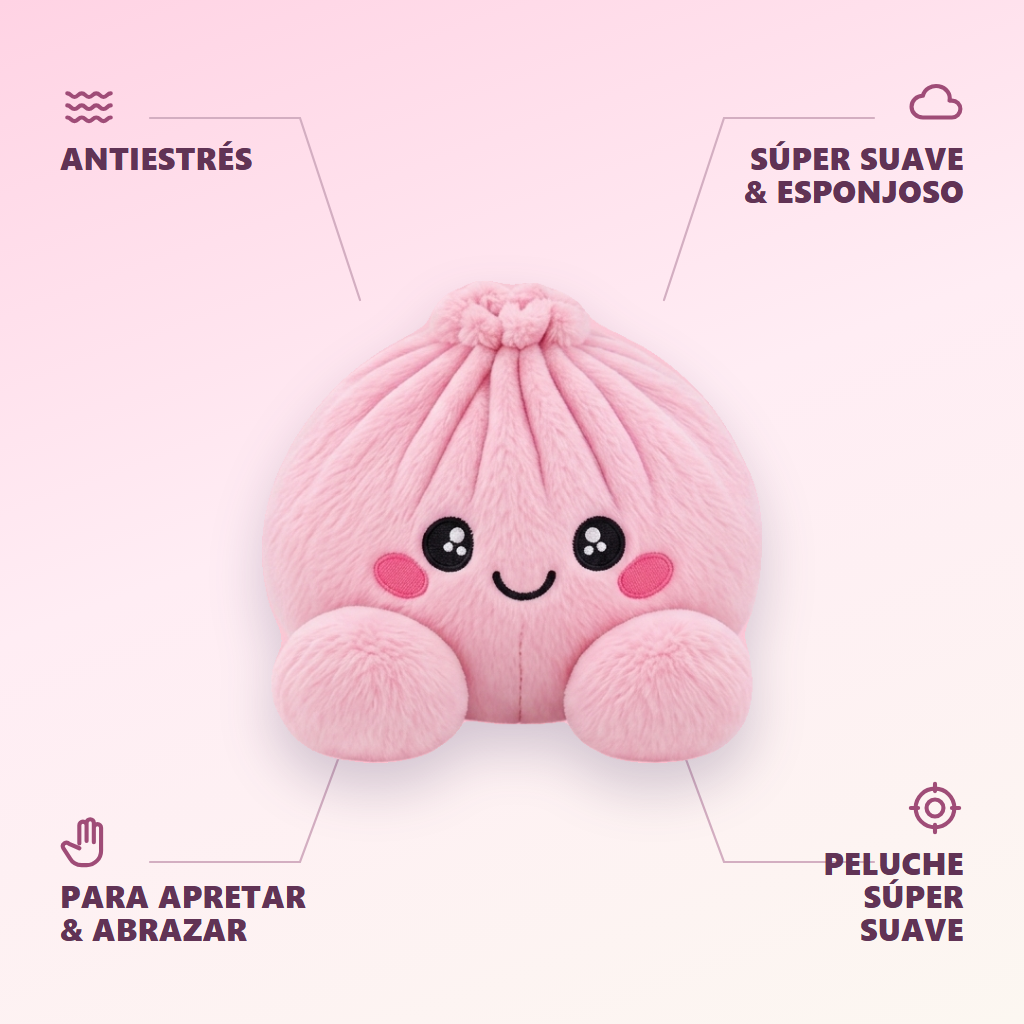 Dumpling Squishy Rose Peluche Peonía — antiestrés, ultra blando, efecto slow-rise
