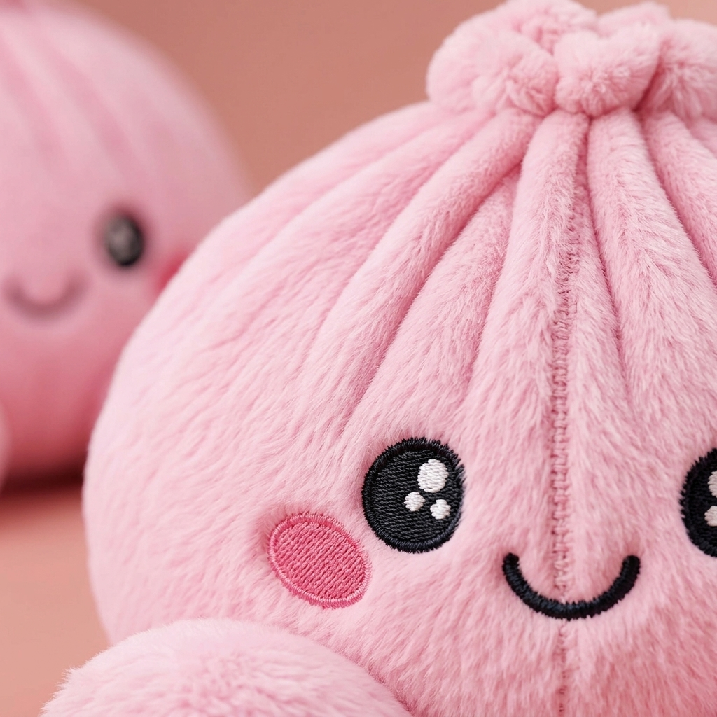 Dumpling Squishy Rose Peluche Peonía — primer plano macro de la textura