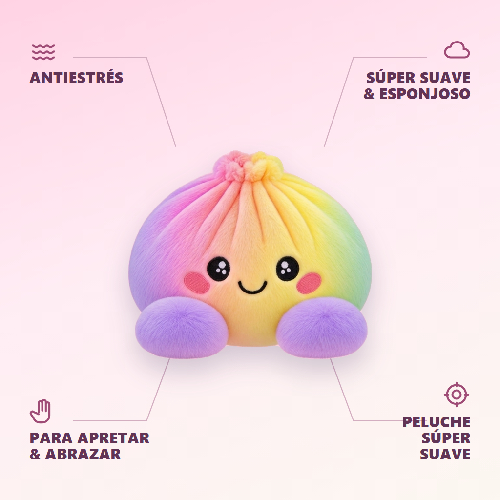 Squishy Dumpling Arcoíris Pastel — antiestrés, ultra blando, efecto slow-rise