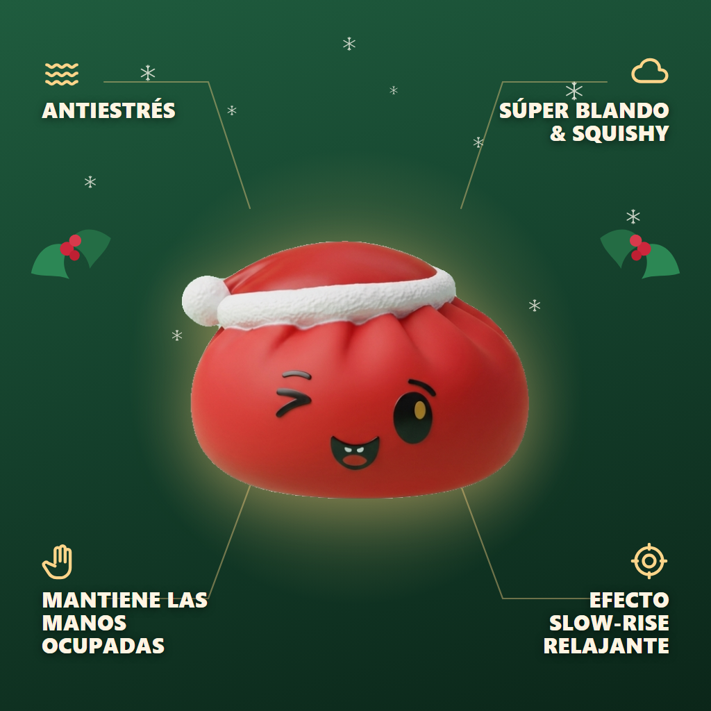 Squishy Dumpling Gorro Navideño Rojo — antiestrés, ultra blando, efecto slow-rise