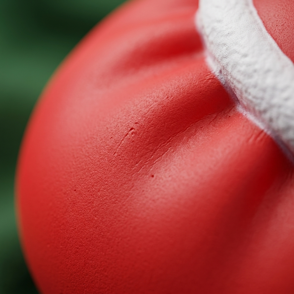Squishy Dumpling Gorro Navideño Rojo — primer plano macro de la textura