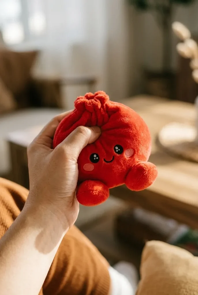 Dumpling Squishy Peluche Rojo Rubí apretado entre los dedos