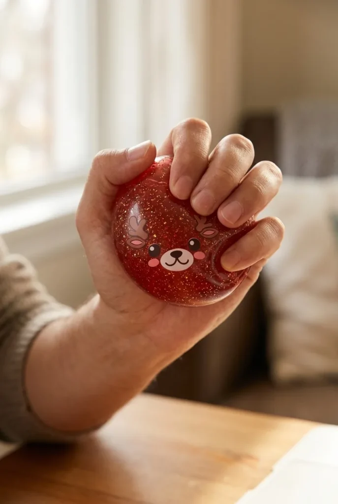 Squishy Dumpling Reno Rojo Glitter apretado entre los dedos