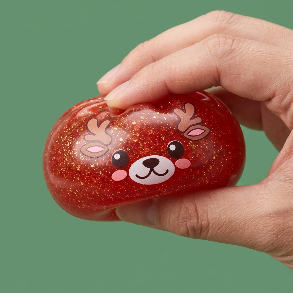 Squishy Dumpling Reno Rojo Glitter apretado, material squishy
