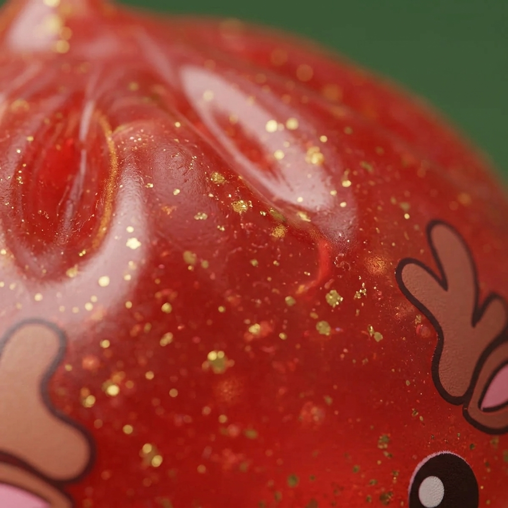 Squishy Dumpling Reno Rojo Glitter — primer plano macro de la textura